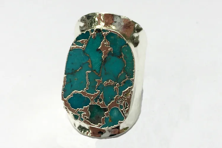 silver plated BOROSA кольцо из натуральной меди с бирюзой, Классические Стильные Кольца с натуральными камнями, синие вечерние кольца Howlites, разные цвета, Прямая поставка - Цвет основного камня: silver plated