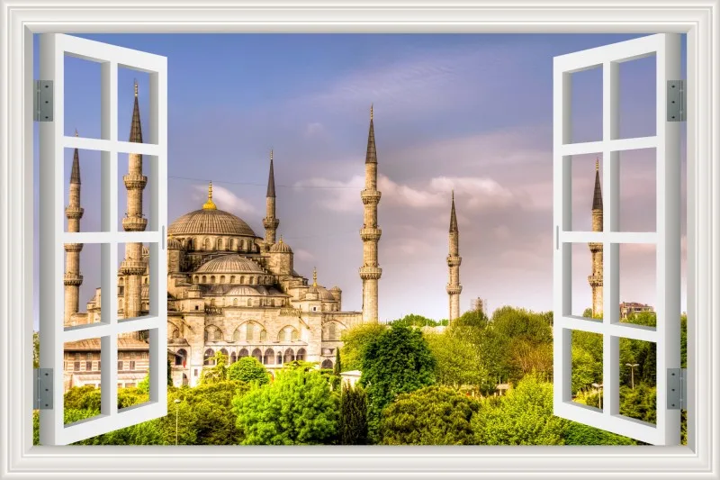 3d обои настенные наклейки с росписью Masjid Ислам Мусульманские настенные наклейки строительство вид окна домашний Декор виниловые наклейки для стен - Цвет: 22