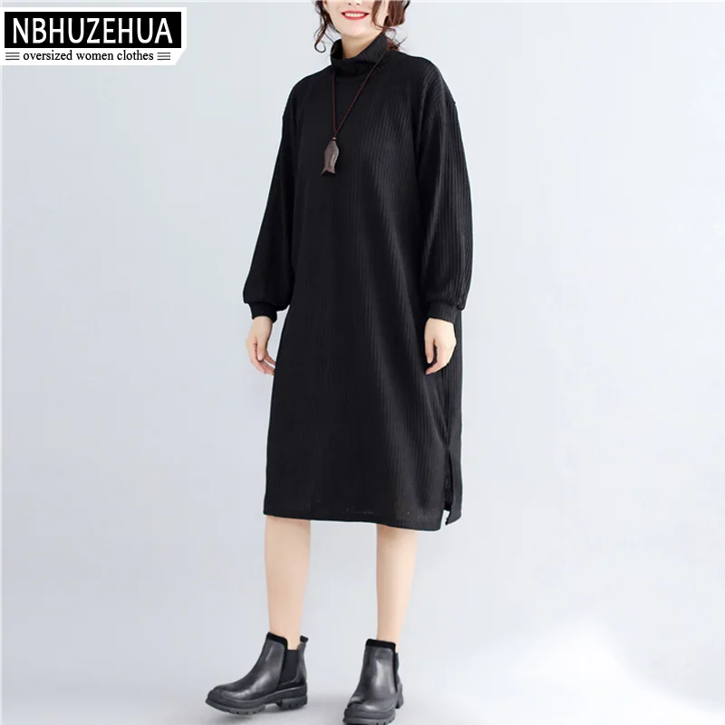 Nbhuzehua 7G273 4XL 5XL 6XL Для женщин Платье-свитер водолазка плюс Размеры Повседневное