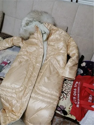 Женское зимнее пальто с капюшоном и воротником из меха енота, толстое теплое женское длинное пальто на утином пуху, высокое качество, пуховик