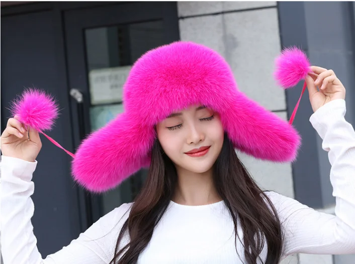 19 nuevo invierno ruso натуральный Лисий sombrero de piel caliente Venta caliente buena calidad piel de zorro bombardero sombreros g