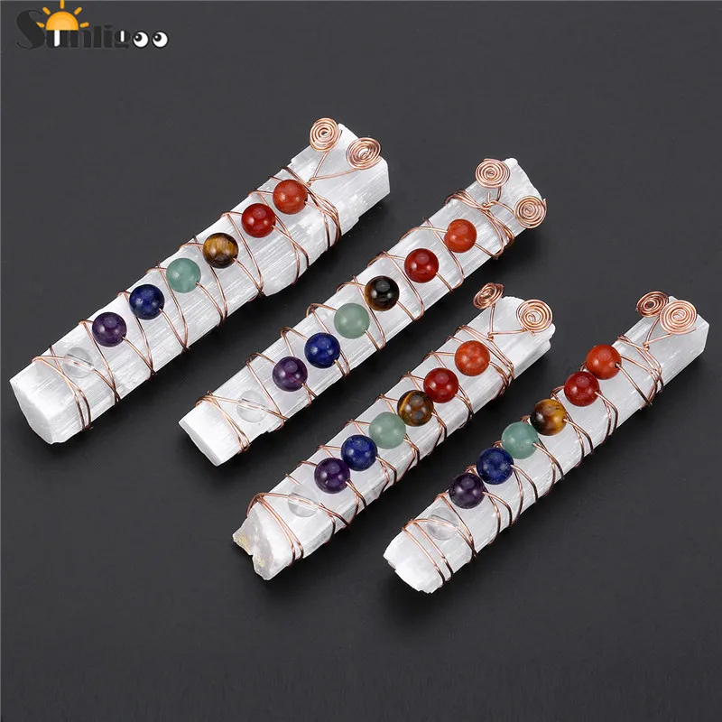 

Sunligoo чакра, целебные кристаллы, бусины, проволока, обернутая сырой селенитовой палочкой, палочка для йоги, духовная медитация, балансировка ...