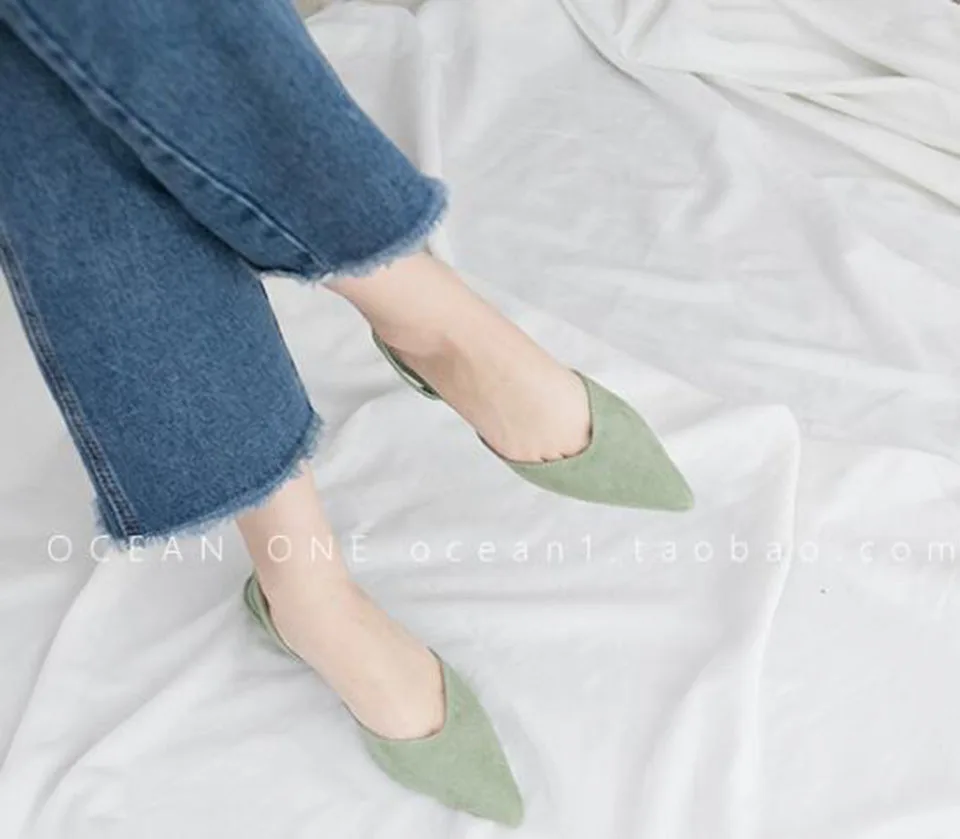 Дешевая обувь фарфора плоские Slingback зеленый конфеты павлин дам женщин свадьба сандалии Остроконечные дизайнер красивая замша европейская Мода последние весенняя осень отправка капель
