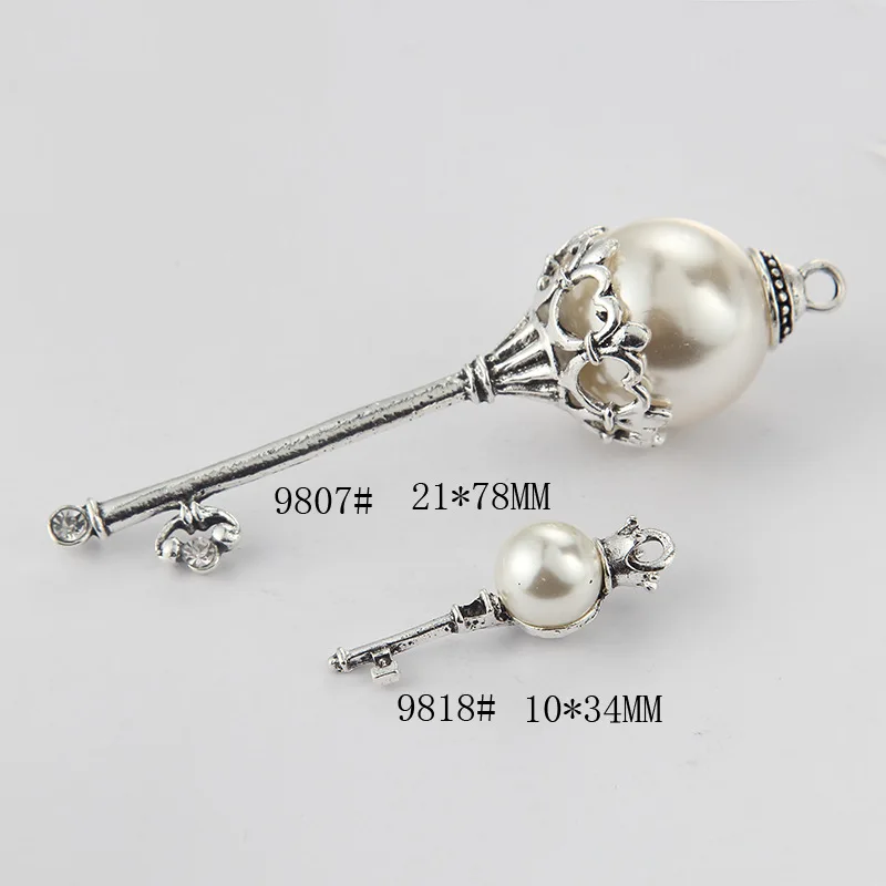 

New Charm 100pcs Ancient Silver Inlaid Pearl Key Pendant Making Bracelet Necklace Earrings Diy Fashion Jewelry Accessories