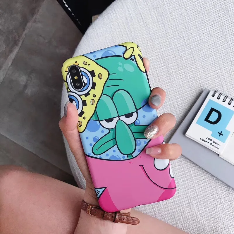 Cartoon Patrick Star SpongeBobs IMD Cover Case For iphone 7 8 6 6s plus x xs max xr soft octopus Back cover protection Coque |