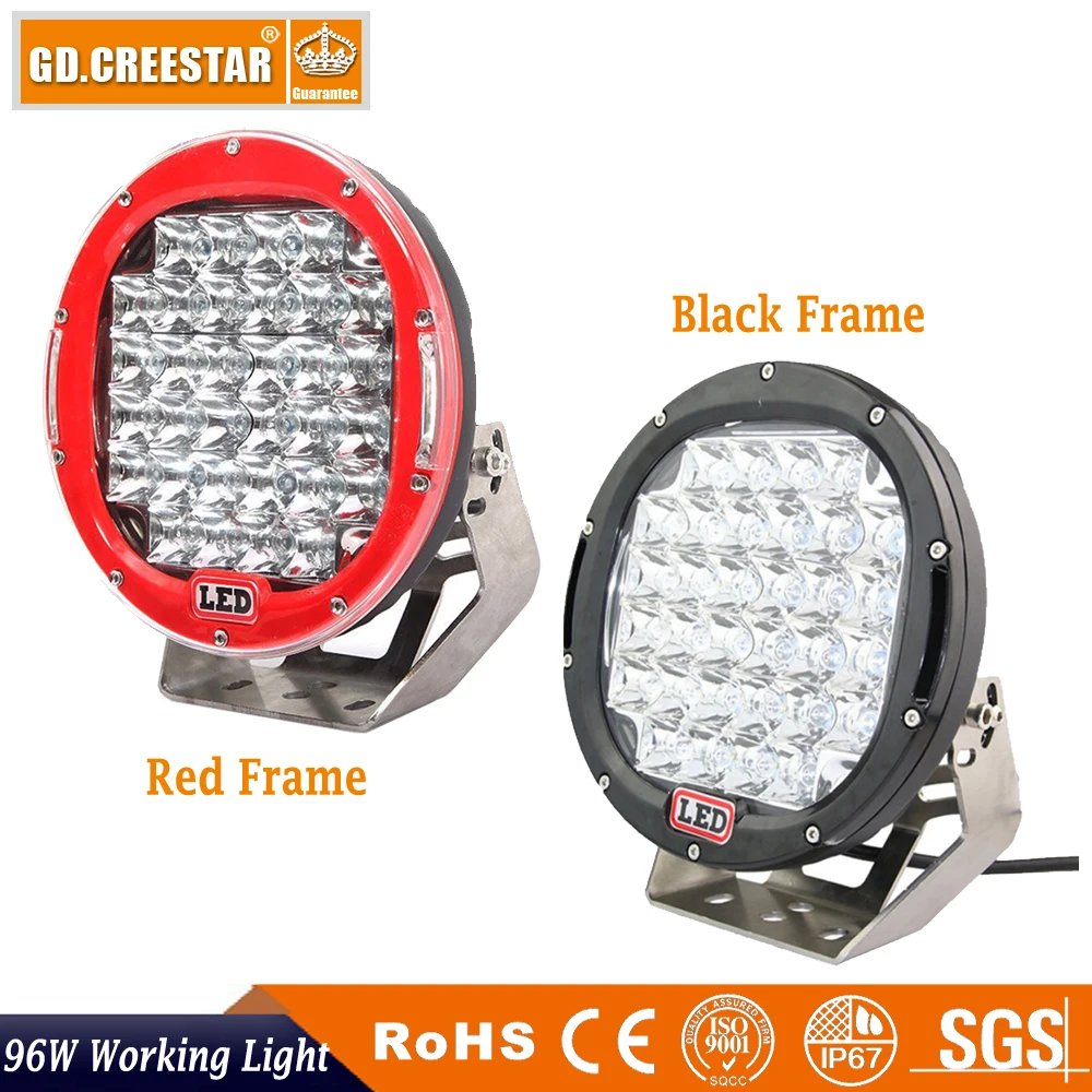 

1pcs Red/ black Housing 9 Inches 96w Led Driving Work Light 12v 24v led Offroad light for SUV 4wd 4x4 Offroad Replacement lights