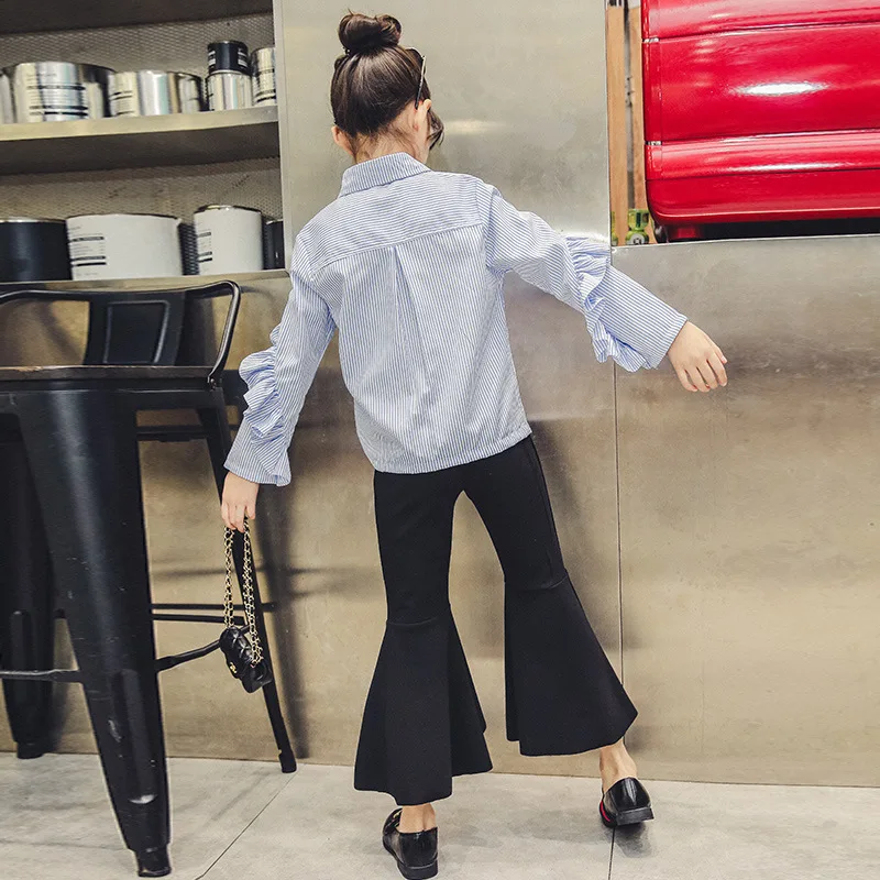 Для девочек весна 2018 г. Новые повседневные штаны для рубашка черный колокол брюки