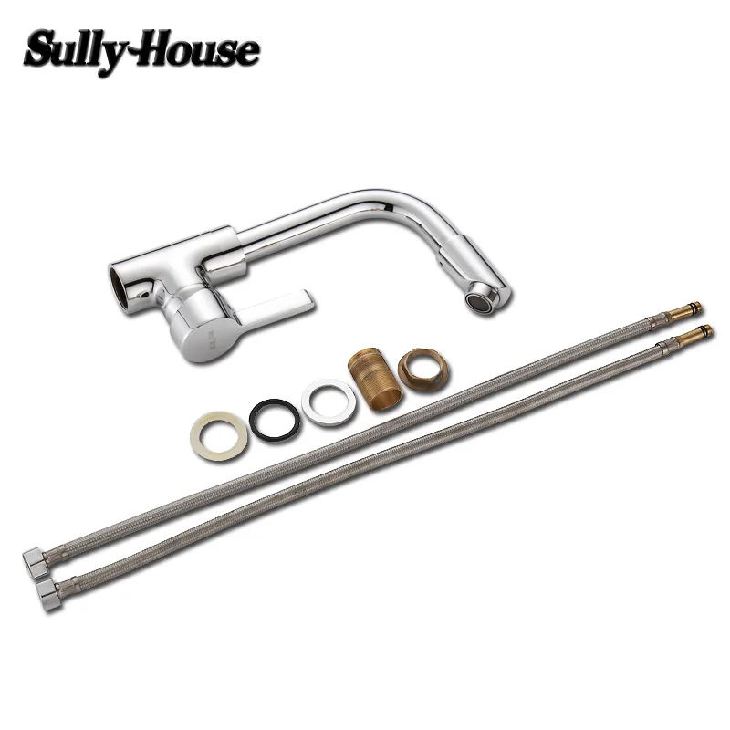 Sully House High-quality Brass Kitchen Sink Faucet Faucets Triangle valve Hoses Hot and Cold Water Single hole handle | Обустройство