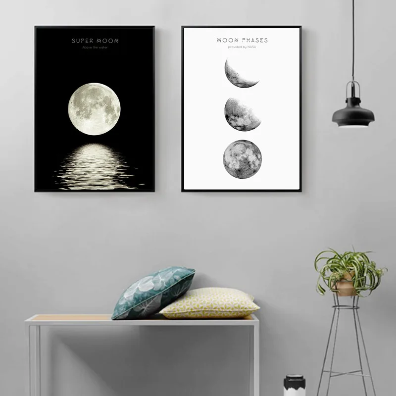 Минималистичная черно белая луна la lune холст картина плакат настенные
