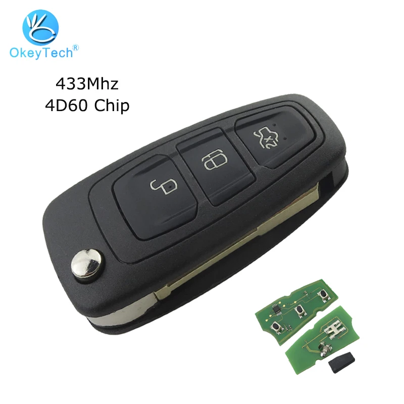 OkeyTech для Ford Mondeo Fiesta Galaxy Transit Remote Control Blank Key Uncut FO21 Blade 3 Button 433Mhz 4D60 Chip Flip foldable |