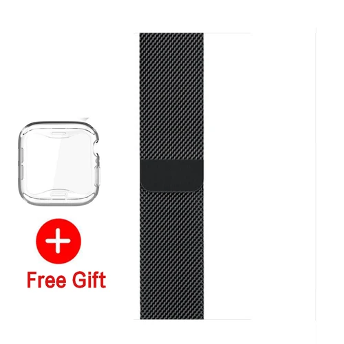 black Миланский ремешок+ чехол для Apple Watch 38 мм 42 мм 40 мм 44 мм браслет из нержавеющей стали ремешок для iWatch серии 5 4 3 2 1 крышка - Цвет ремешка: black