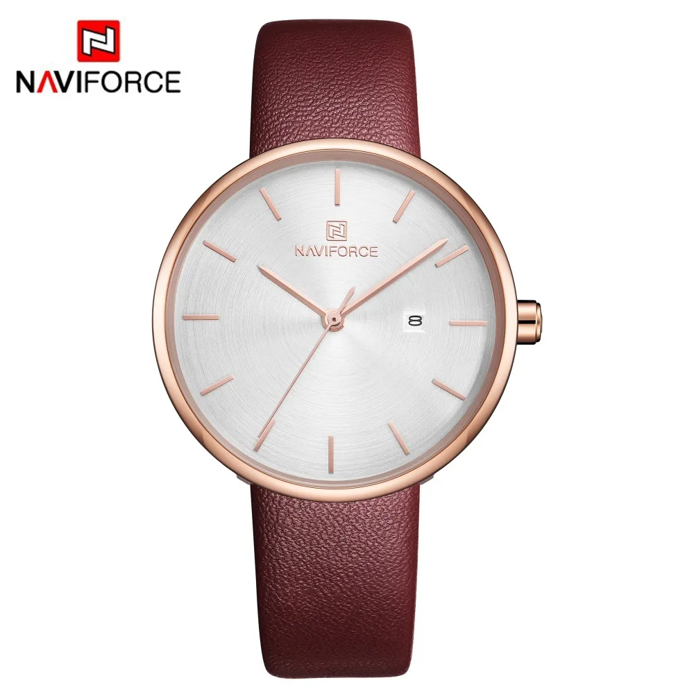 Женские часы NAVIFORCE роскошные Брендовые Часы простые кожаные кварцевые подарок
