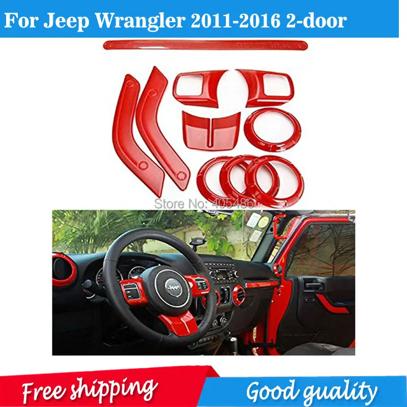 hot Steering Wheel Trim Air Condition Vent Interior Accessories Door Handle Cover Kits ABS Chrome For Jeep Wrangler JK 2 doors