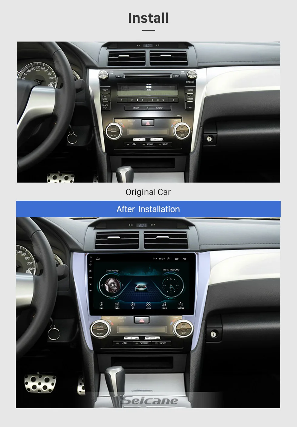 Seicane gps мультимедийный плеер Android 8,1 10,1 дюймов Автомагнитола для Toyota CAMRY Wifi четырехъядерный головное устройство Поддержка Bluetooth
