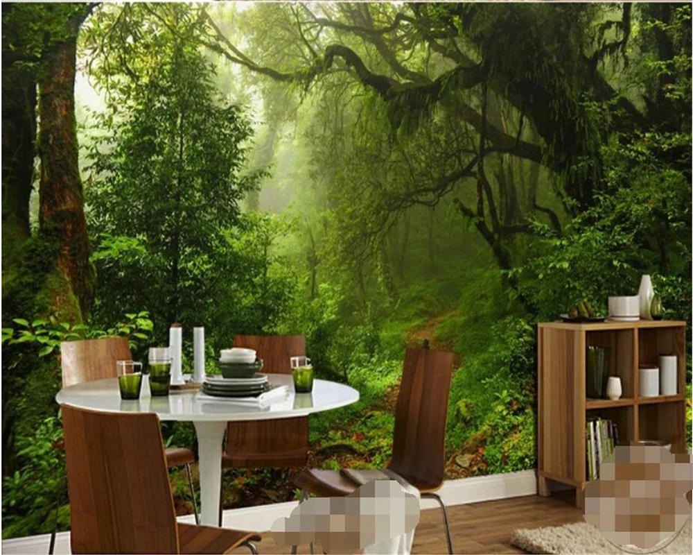 

Beibehang Custom 3d wallpaper nature Primitive forest woods scenic path trees painting TV sofa background murals 3d wallpaper