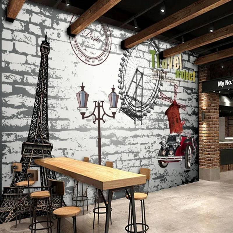 Dropship Colomac Retro Wallpapers Ferris Wheel Eiffel Tower Bedroom Wall Papers Vintage Wallpaper Mural Papel De Parede 3d | Обустройство