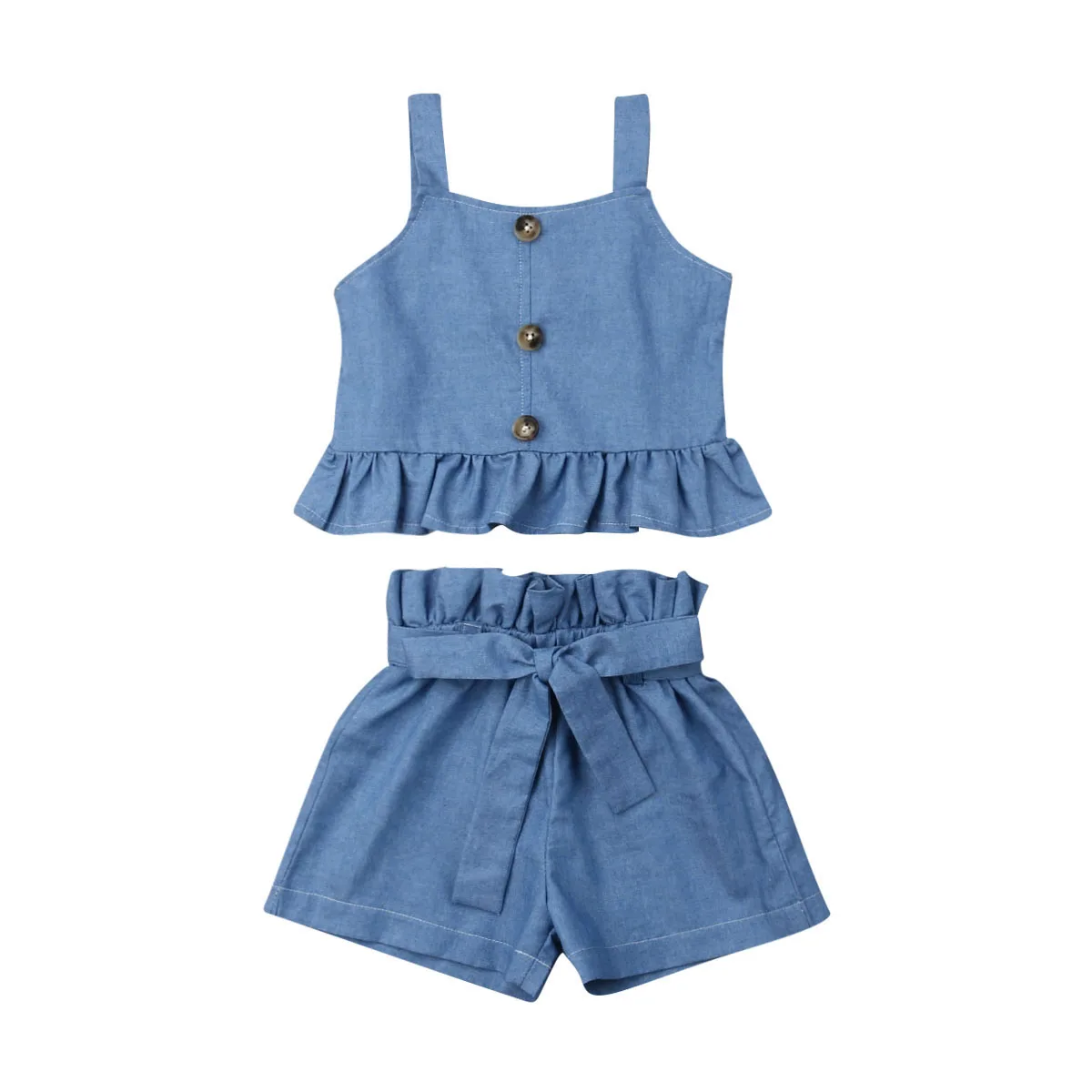 Летняя одежда для маленьких девочек топы с оборками футболка шорты 2 предмета