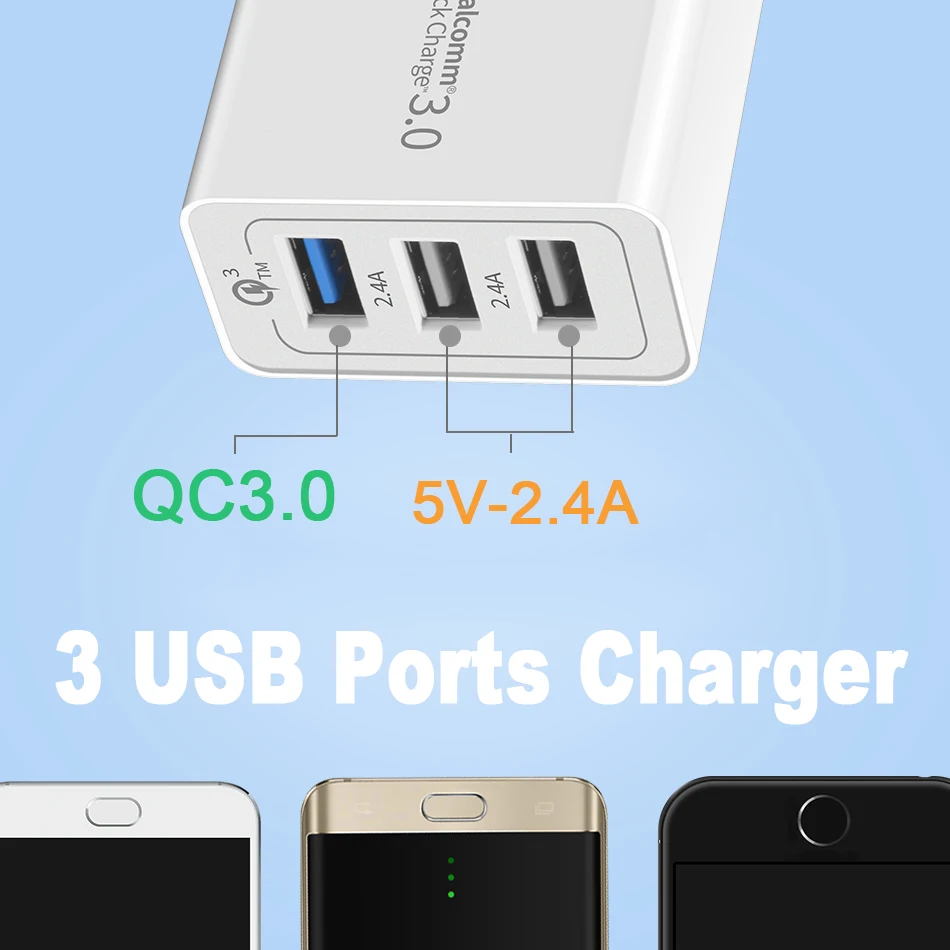 30 Вт Быстрая зарядка QC 3.0 USB быстро Зарядное устройство для Samsung S7 S8 Xiaomi Redmi 4X 5 iPhone 6 7