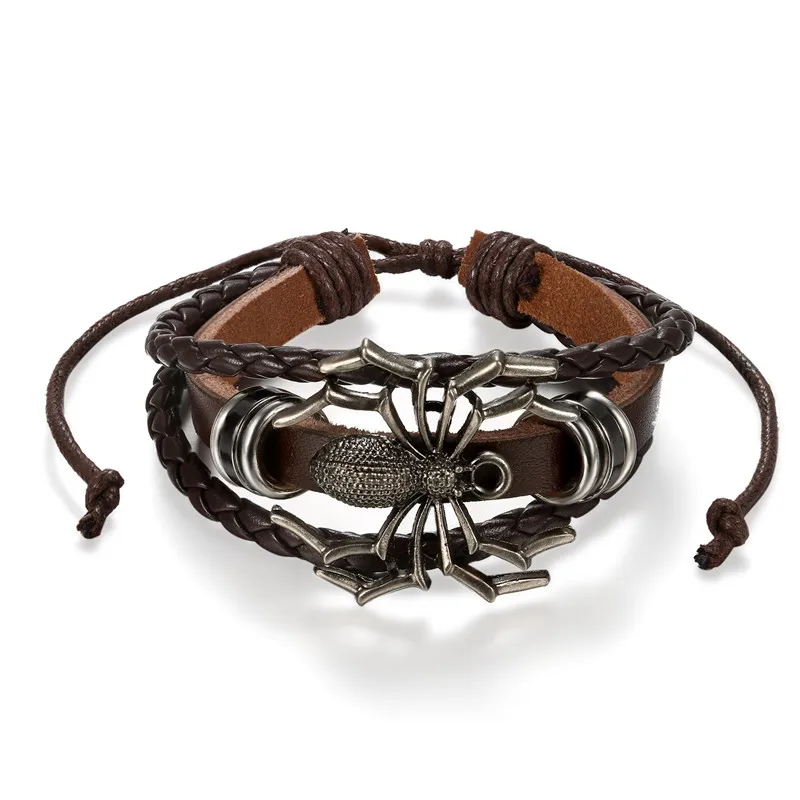 Boniskiss Spider Bracelet Leather Braided Charm Handcuff Women Men Bangles Handmade Stuff Jewelry Accessories For | Украшения и
