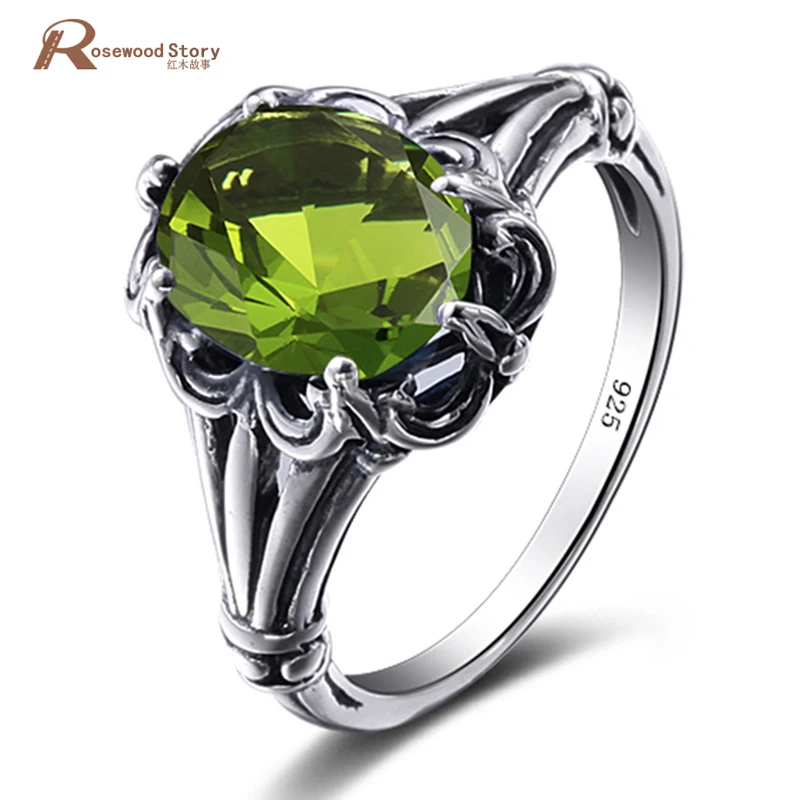 

Victoria Wieck Luxury Women August Birthstone Solitaire Ring Olive Peridot 925 Sterling Silver Women Engagement Wedding Ring