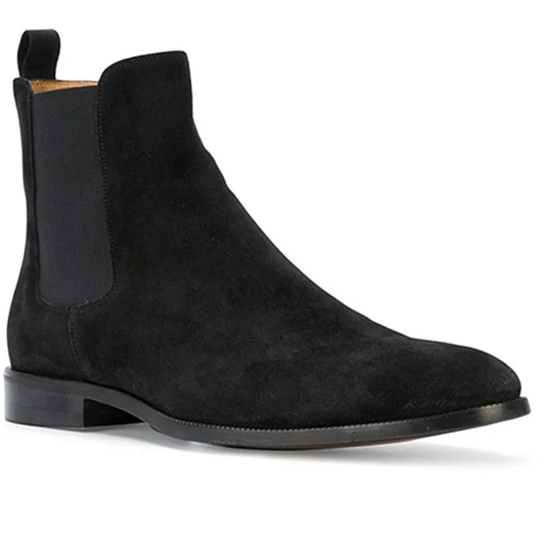 

Vintage black ankle suede casual low heel male boots formal business gentlemen classical brogue Boots
