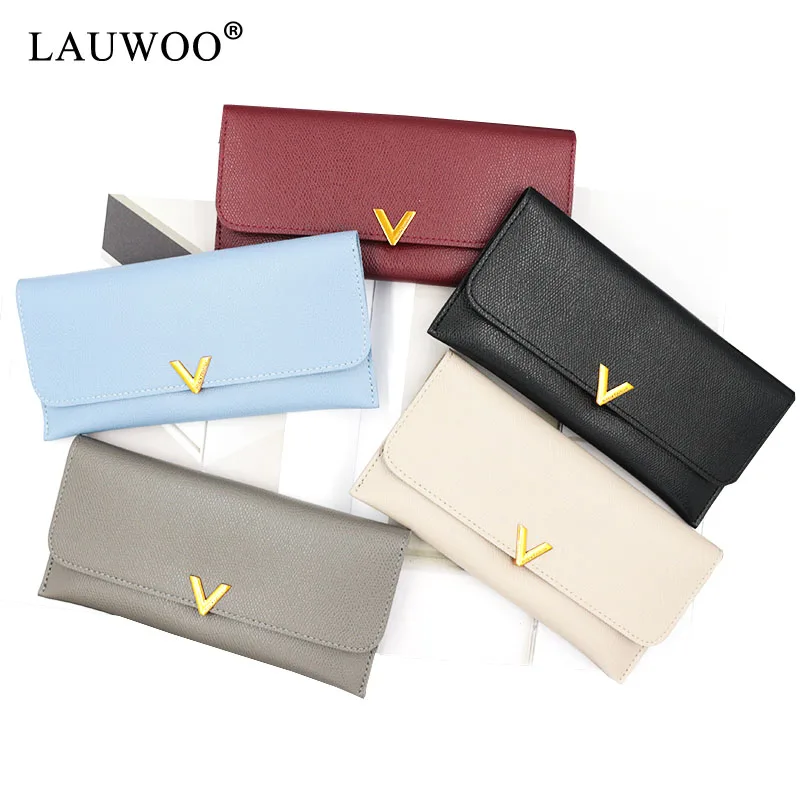 LAUWOO новые женские простые кожаные бумажник леди портативный