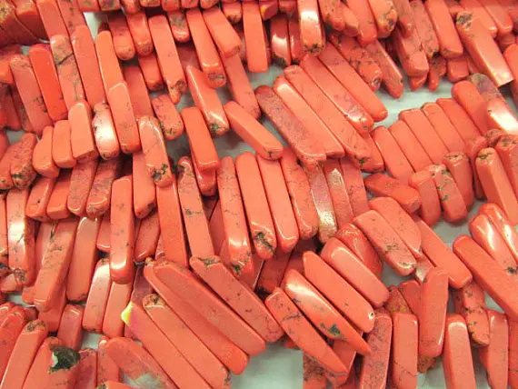 

fashion 2strands 10x20-50mm turquoise beads sharp spikes bar column oranger red jewelry necklace 20-50mm--2strands 17inch