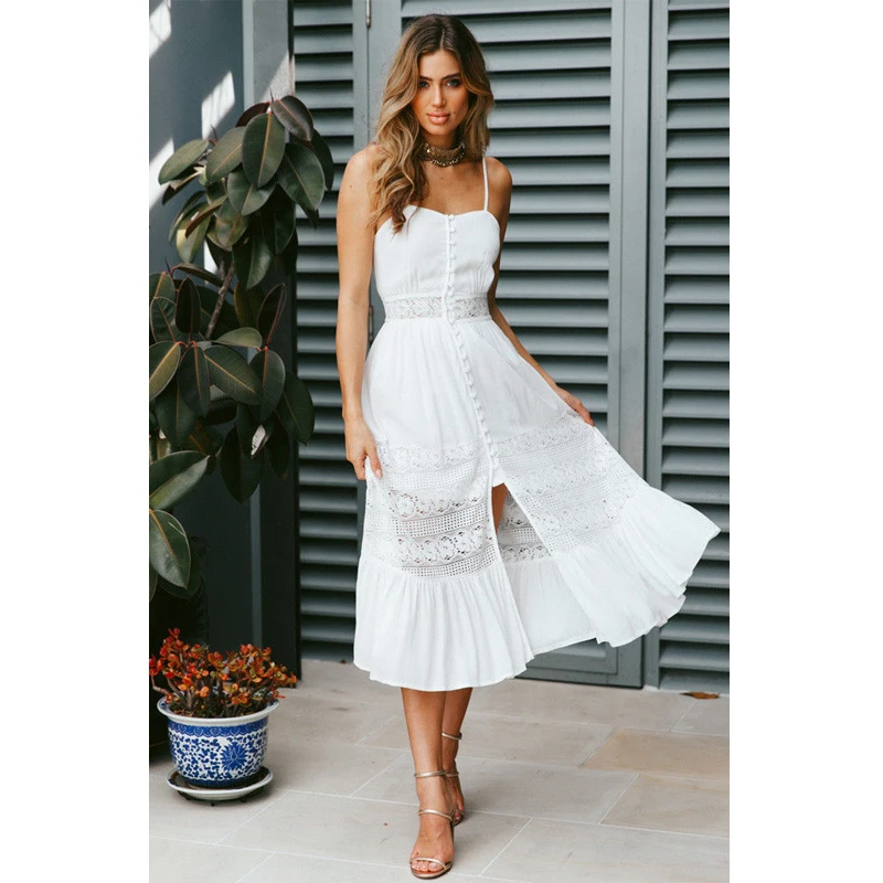 Платье женское ажурное с глубоким V-образным вырезом пляжная одежда праздничное