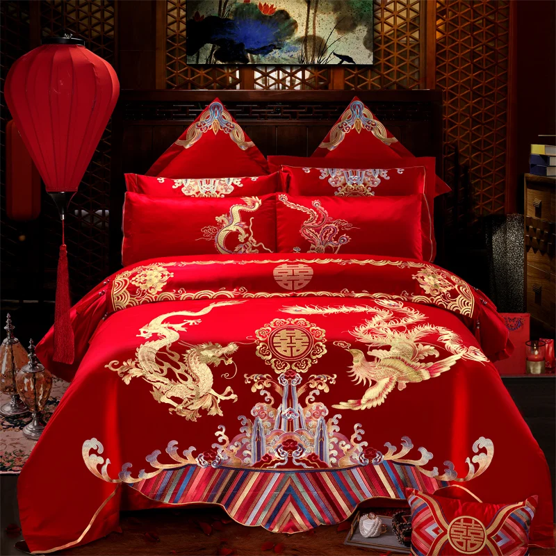 

New 100% Cotton Classical luxury Wedding Bedding Set Embroidery Duvet Cover Bed Sheet Pillowcases Queen King Size 4/6/9pcs