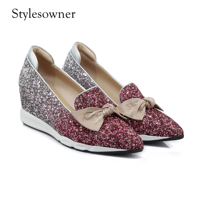 Stylesowner 2018 весна осень Студенческая Милая повседневная обувь на танкетке с бантом
