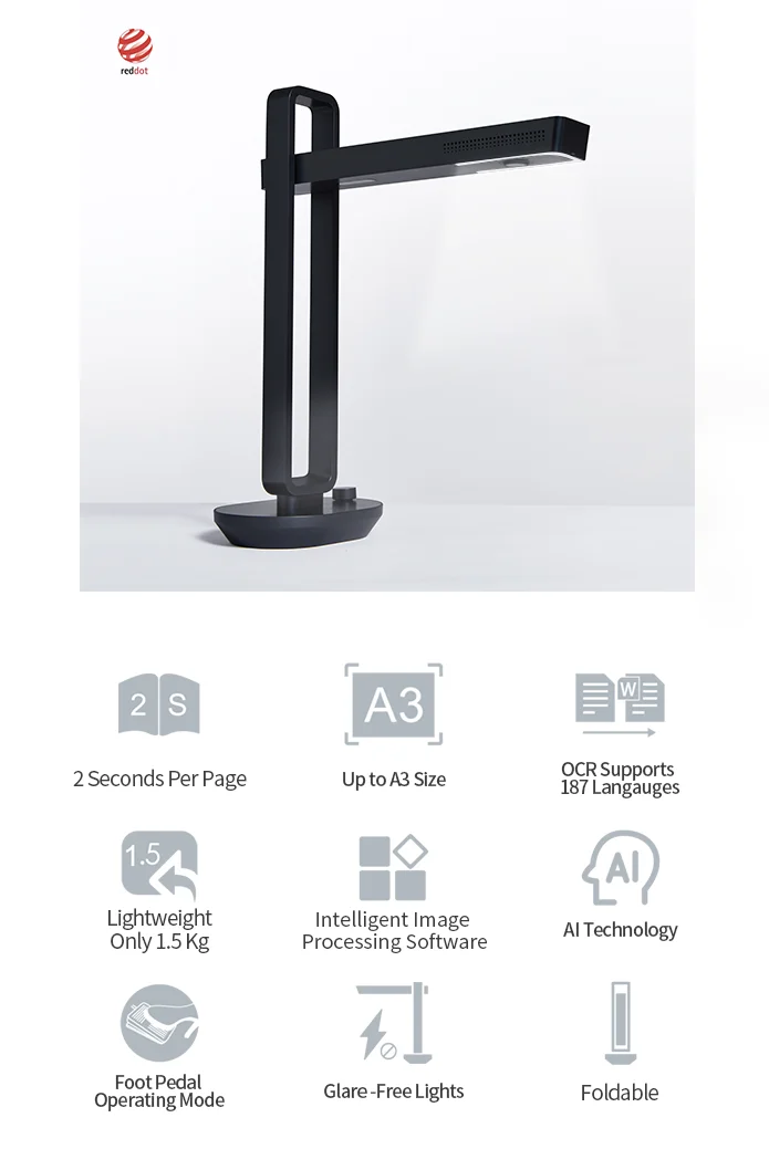 Aura 14MP Smart Book& Document Scanner с технологией AI для 187 языков OCR Поддерживается инновационная лампа без бликов бесплатное приложение