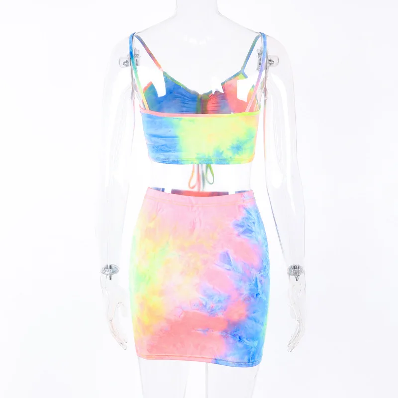 Fitshinling Tie dye/уличная одежда Комплект из бюстгальтера и юбки на завязках Летний