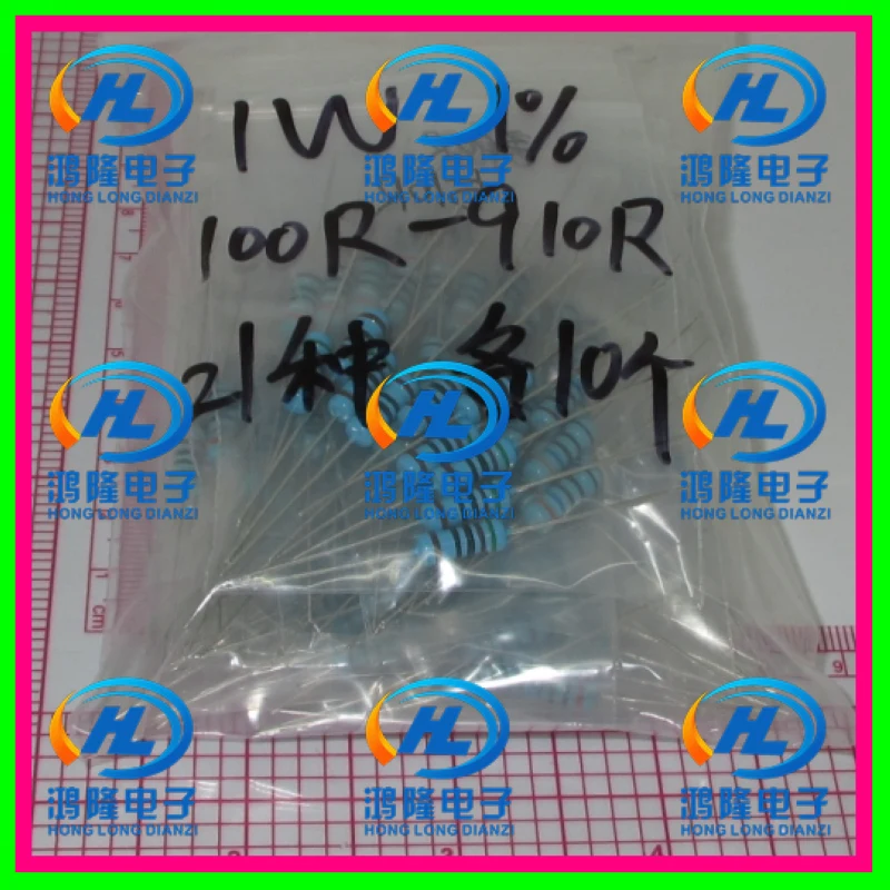 

210PCS/lot 1W 21values each values 10pcs Metal Film Resistor Kit 100R-910R Resistor Pack 1W 1% samples psck Assorted Kit