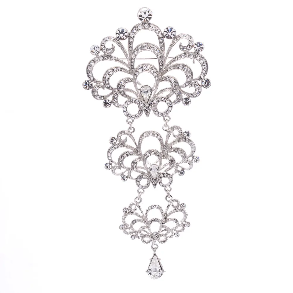 Серебряная брошь в виде цветка со стразами и кристаллами броши для женщин