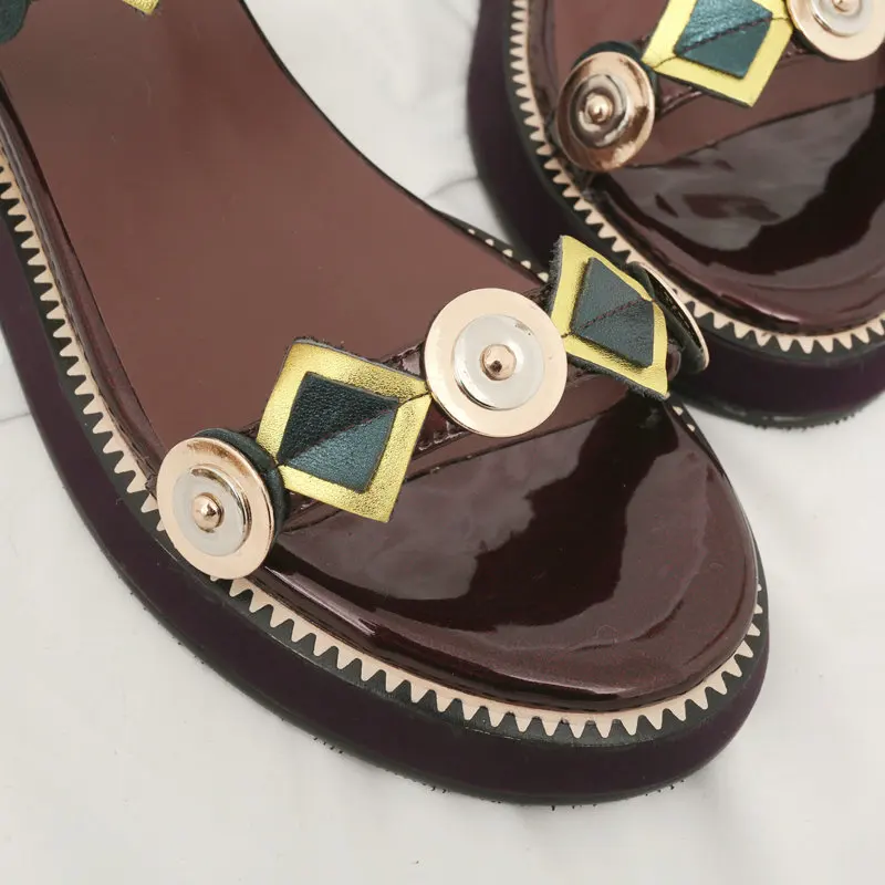 

Women Genuine Shoes wedges high heels sandals Simple Style metal Decoration Summer 2018 New Arrival Ladies Sandals