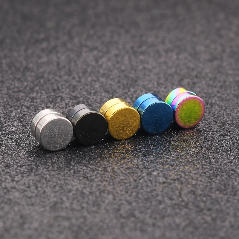 

Korean Punk Ear Cuffs for Women Clip On Earrings Round Magnet Stone Men's Fake Piercing Black Earrings Stainless Steel Jewelry