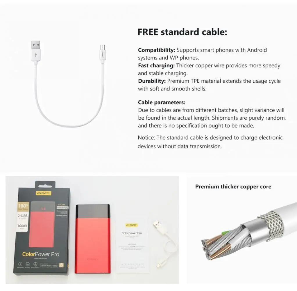 PISEN светодиодный тонкий внешний аккумулятор Pro 10000 мА/ч двойной USB А быстрая