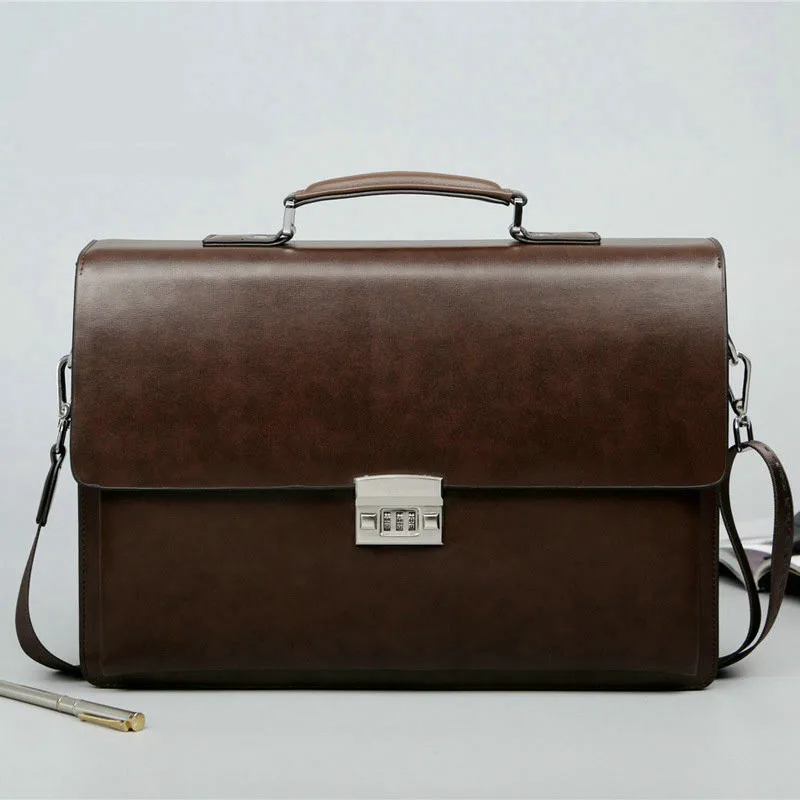 Коричневый Business Men's Bag Large Capacity Cowhide Leather briefcase Horizon Password Lock Shoulder Messenger Bag - Цвет: Коричневый