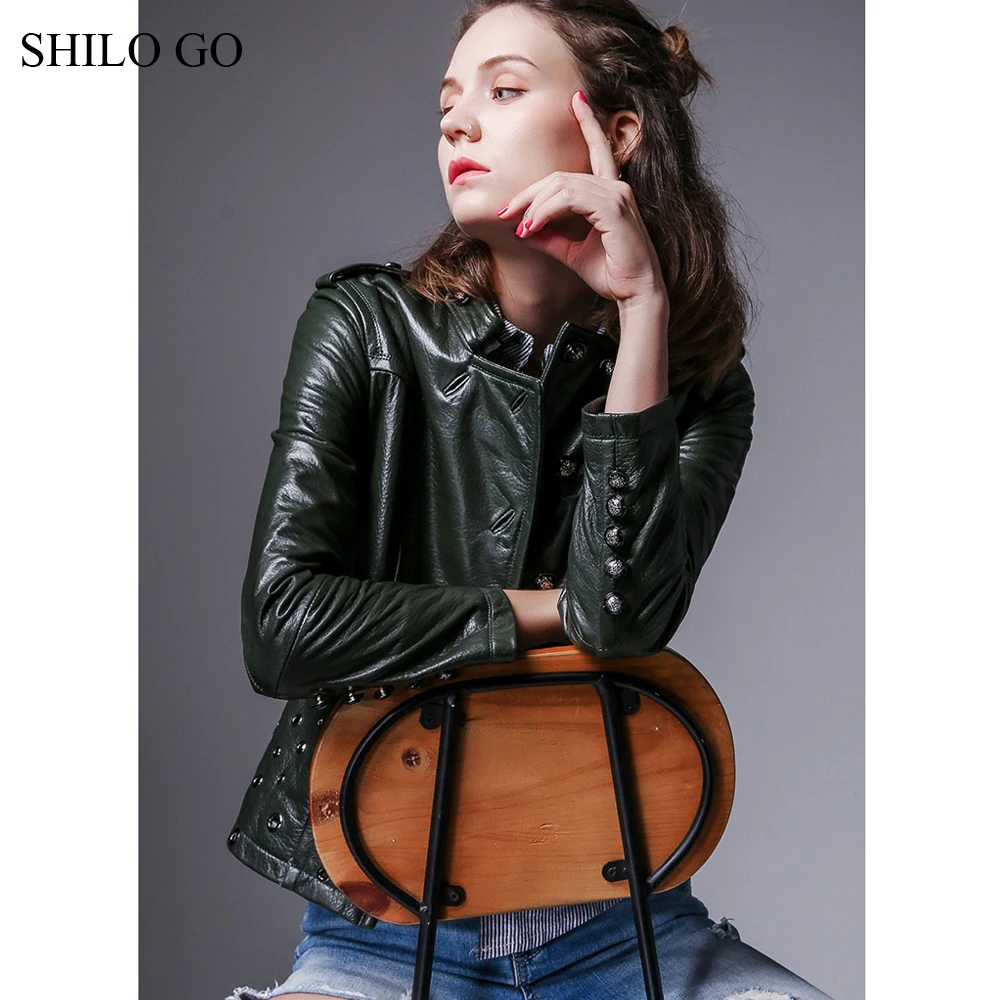 Кожаная куртка SHILO GO осенняя из натуральной овчины на кнопках с металлическими
