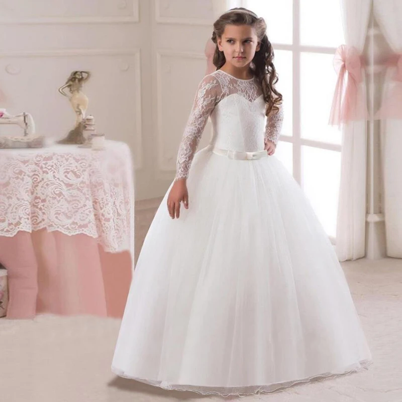 Long Formal Dresses for Girls Party Luxury V-Backless Lace Dress Princess Costumes Flower Girl Wedding Evening Gowns | Детская одежда и