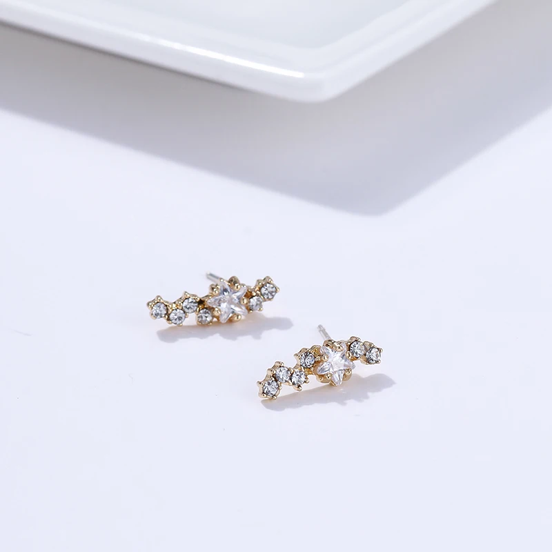Yhpup Мода изысканный Bling CZ звезда геометрические серьги-гвоздики Медь S925 серебро шпильки Роскошные ювелирные изделия для Для женщин Свадебная вечеринка