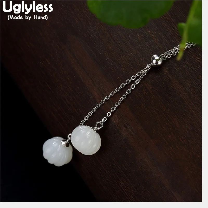 Uglyless Real 925 Sterling Silver Natural Jade Pumpkin Pendants With Chains Handmade Gemstones Necklaces Tassel Chokers Bijoux | Украшения