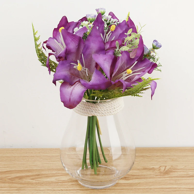 

Simulation Lily Bouquet Artificial Flower Bouquet Holding Flowers Home Indoor Wedding Party Living Room Decoration Gift DIY