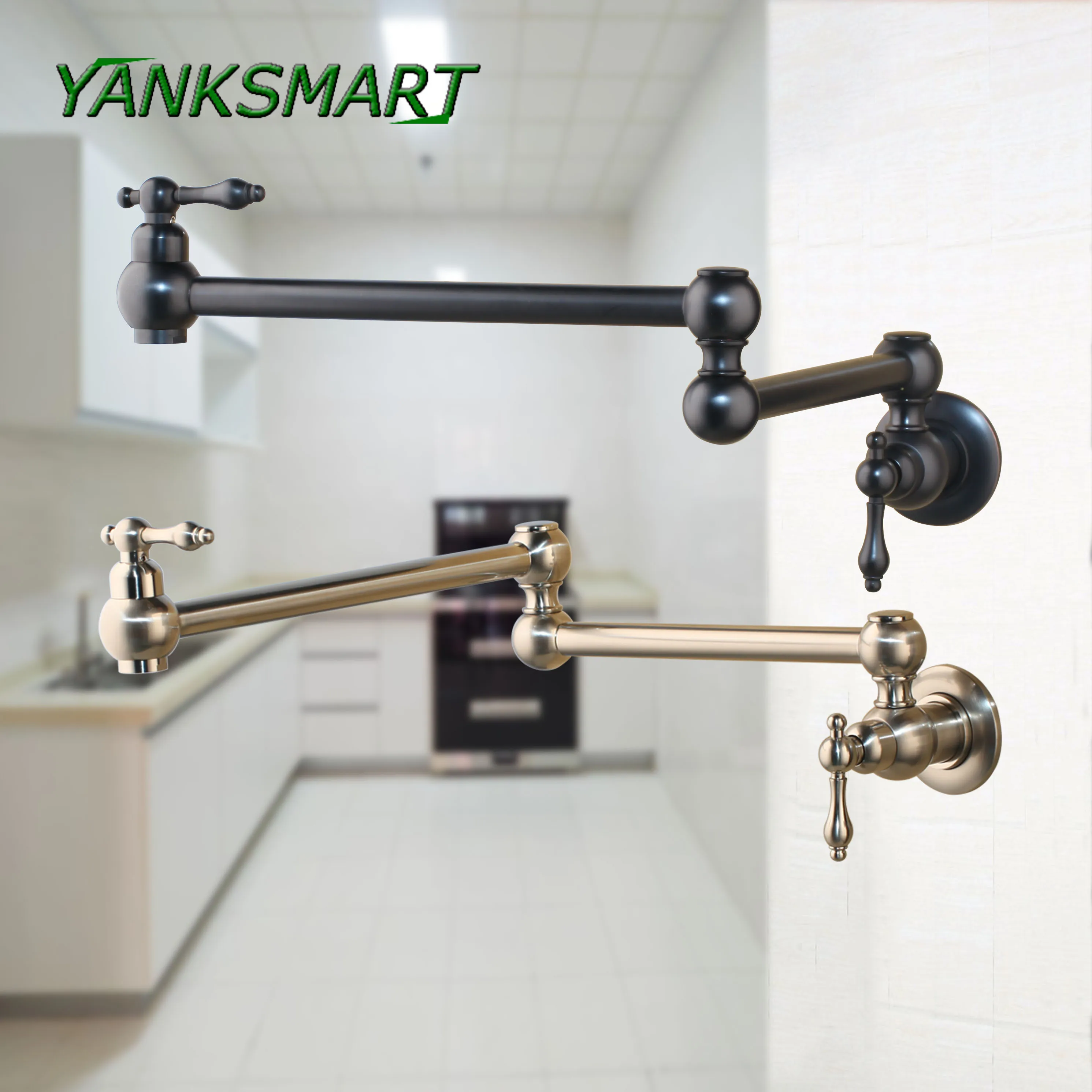 

YANKSMART 360 градусов вращающийся черный настенный Твердый латунный поворотный складной одинарный кран холодной воды кухонный кран для раковины