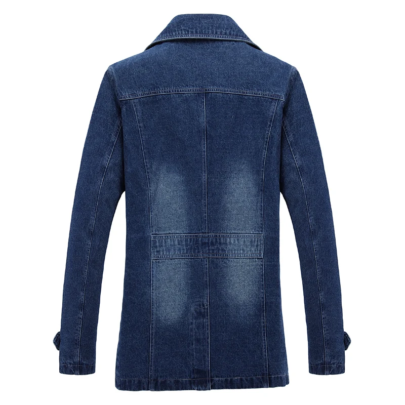 Осенний модный мужской Тренч классический длинный джинсовый с отворотом большой