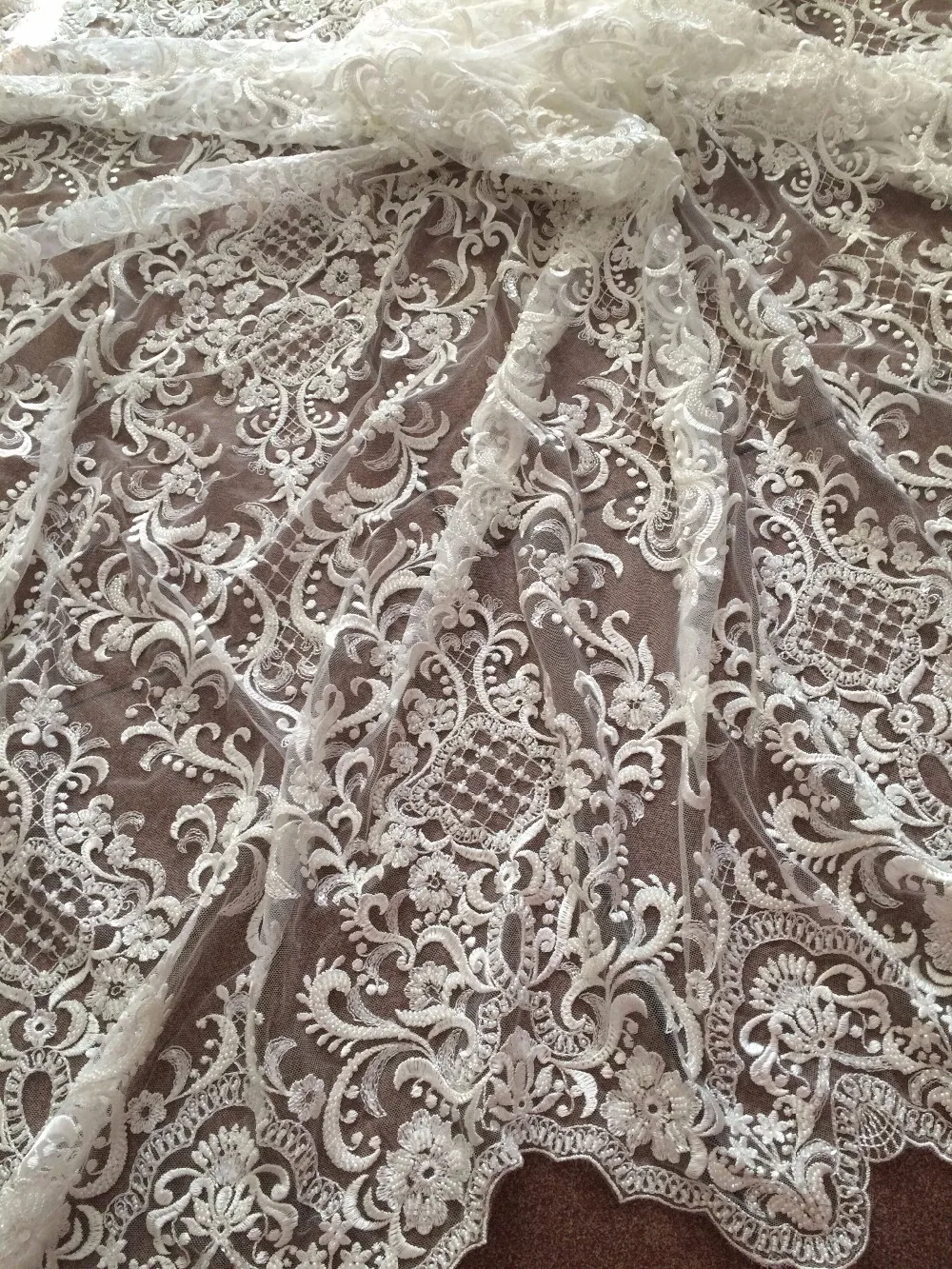 

high quality SYJ-91224 african cord lace Free shipping 100% polyester beaded Embroidery tull net lace fabric