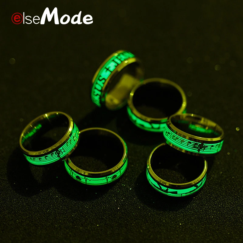 ELSEMODE светится в темноте музыкальное светящееся кольцо для женщин и мужчин 316 L