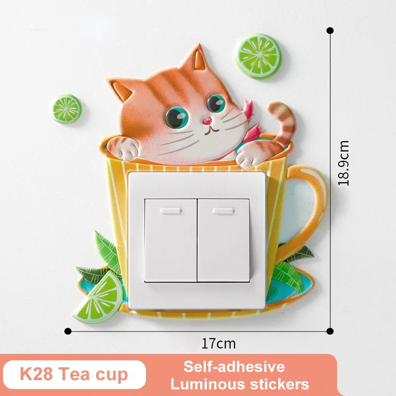 K28 tea cup Водонепроницаемый Флуоресцентный светящийся кактус настенный стикер для украшения дома светящийся полиуретановый переключатель защитный чехол для детской комнаты декор для спальни - Цвет: K28 tea cup