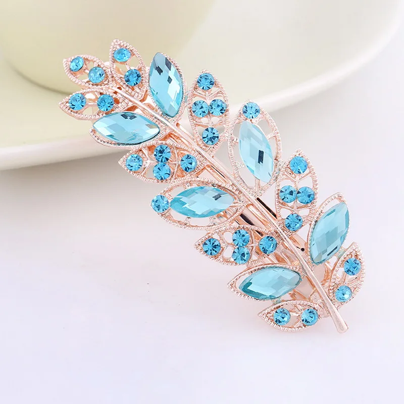 Turquoise Красивый хрустальный цветок микс сияющий цвет весенний хвост цветок листья заколки для волос для женщин аксессуары для наушников волос - Цвет: Turquoise