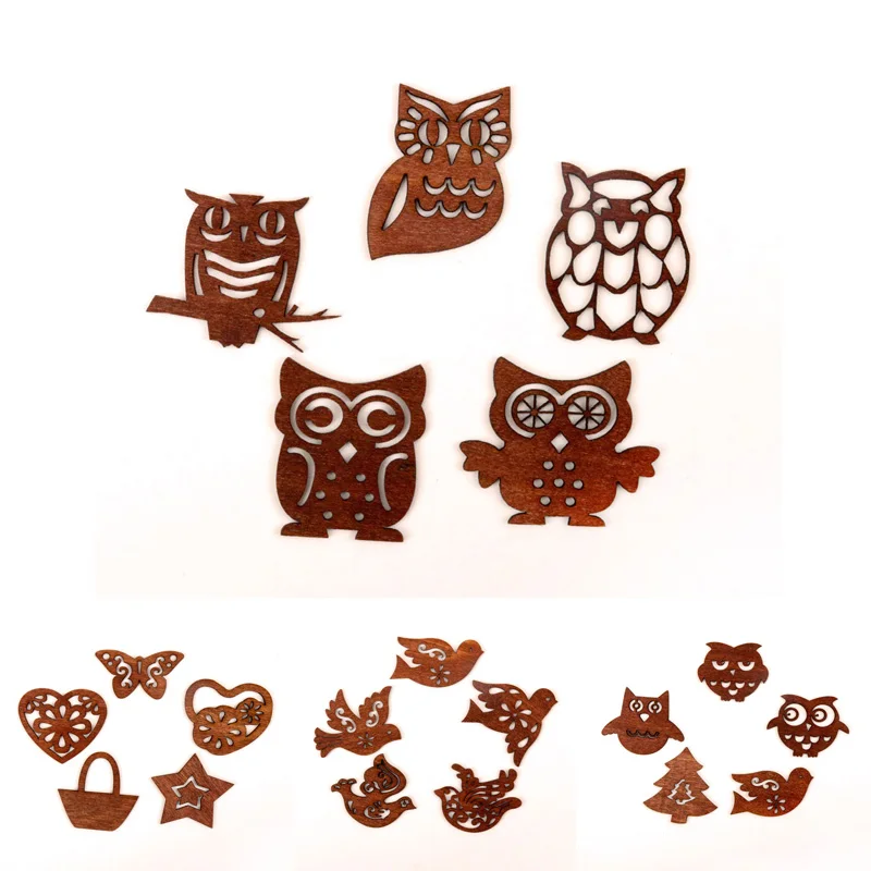 

Деревянная коллекция для скрапбукинга с милыми совами, голубями, сердечками, ручной работы, аксессуары для украшения дома 38-50 мм, 10 шт.